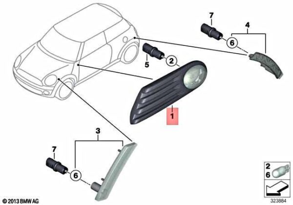 63137188614 - NEW MINI CLUBMAN R55 FRONT RIGHT TURN SIGNAL LIGHT ASSEMBLY 63137188614 ORIGINAL