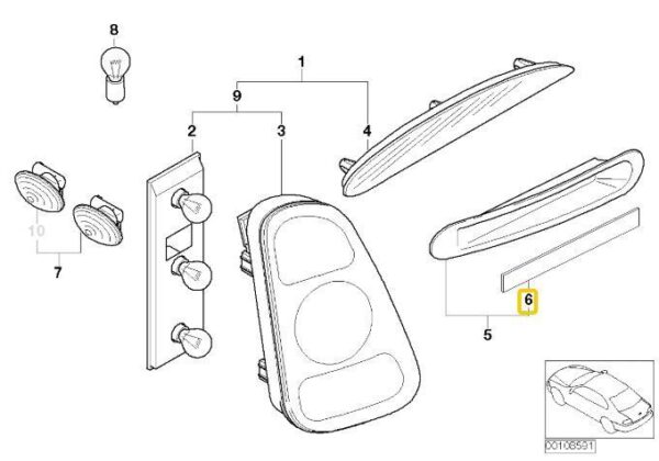 63142305743 - New Genuine Mini R50 2000-2006 Rear Red Light Reflector 2305743 OEM