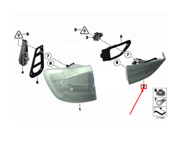 63212990114 - BMW X1 E84 Rear Right Inner Tail Light 63212990114 2990114 NEW GENUINE