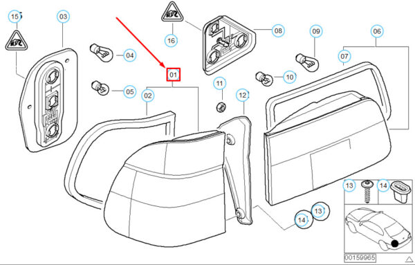 63216900213 - BMW 5 Touring E39 Rear Left Tail Light In The Side Panel 63216900213 NEW GENUINE