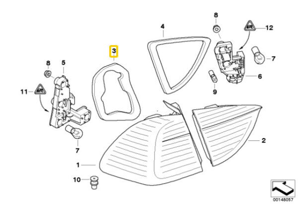 63217160072 - New Genuine BMW 3 E91 Right Rear Tail Light Gasket Seal 7160072 OEM