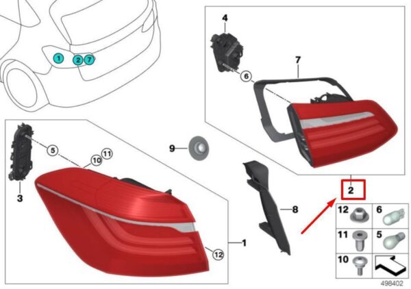 63217311041 - Tail Light Left Tailgate BMW F45 Active Tourer 11 2013 02 2018 Origin