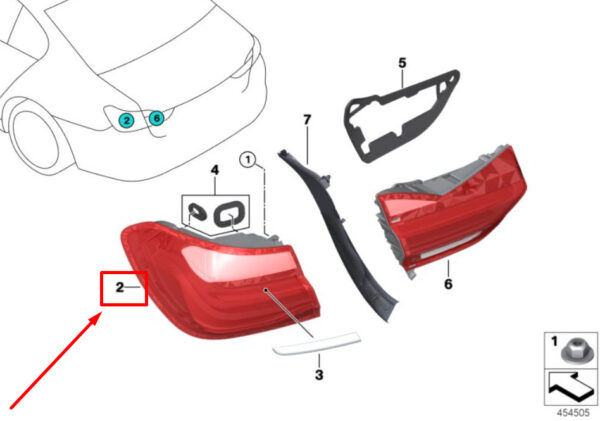 63217342963 - NEW BMW SERIES G11 G12 LEFT TAILLIGHT IN SIDE PLATE 7342963 ORIGINAL