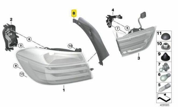 63217366067 - New Genuine BMW F83 M4/F33 Cabrio Rear Lights Taillight Gutter Cover Set Pair