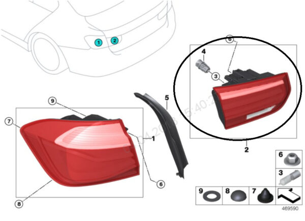 63217369119 - BMW 3 F30 tailgate taillight left side 63217369119 7369119 2016 new original