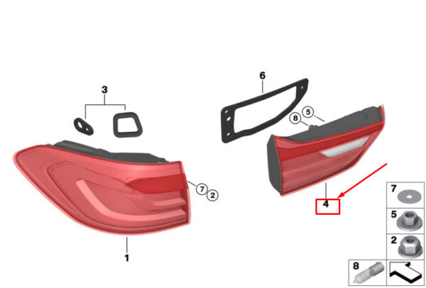 63217388949 - BMW 5 Touring G31 tailgate taillight rear left 63217388949 NEW original