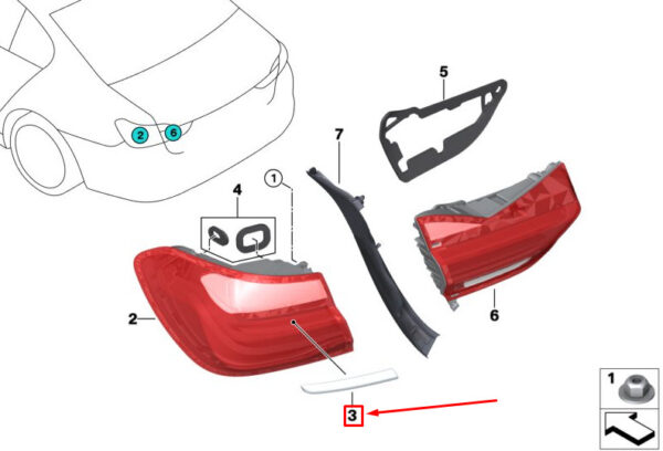 63217467923 - NEW BMW 7 G11, G12 REAR LEFT LIGHT MOLDING INSERT 63217467923 7467923