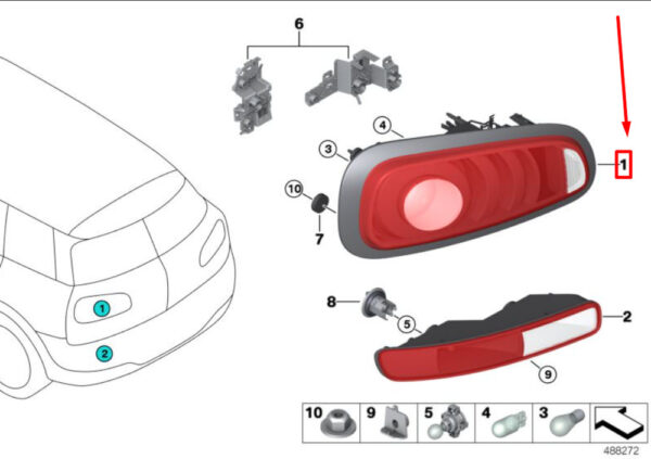 63217475586 - MINI CLUBMAN F54 taillight right USA 63217475586 NEW GENUINE