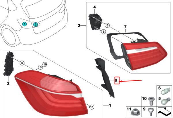 63217491354 - BMW 2 Gran Tourer F46 gutter rear right 63217491354 7491354 NEW ORIGINAL