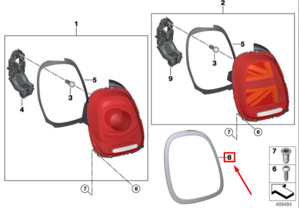 63218495332 - NEW OEM MINI COOPER F55 REAR RIGHT TAIL LIGHT CHROME RING 63218495332 GENUINE