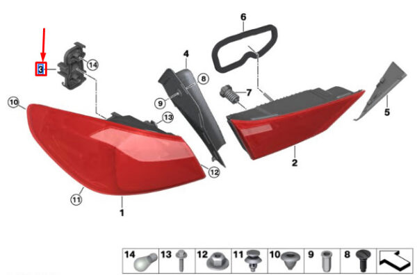 63219447614 - BMW F40 Side Panel Rear Right, Lamp Holder 63219447614, Genuine Part