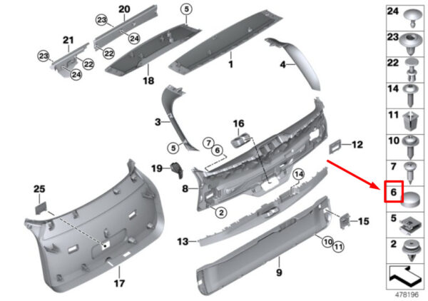 64112311957 - BMW X5 F15 Trunk Lid Covering Cap 64112311957 2311957 NEW GENUINE