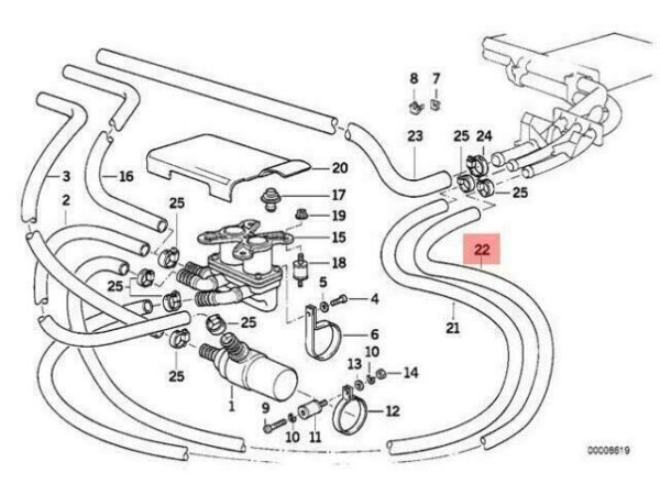 64211384712 - OEM BMW E34 SEDAN HOSE WATER VALVE AND RIGHT RADIATOR 64211384712 GENUINE NEW