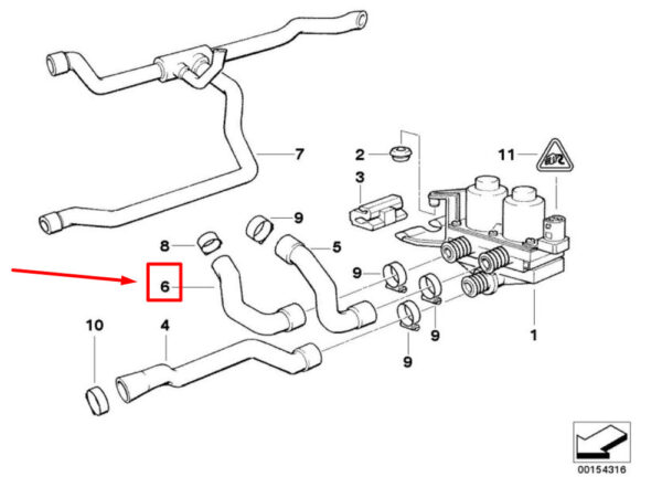 64211394292 - BMW 3 Compact E36 heating hose right 64211394292 1394292 NEW ORIGINAL