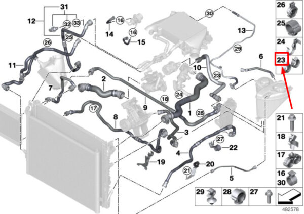 64216904030 - NEW BMW 7 G11, G12 INTERCOOLER HOSE CLAMP 64216904030 6904030 ORIGINAL