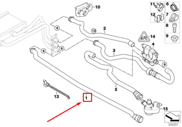 64216932051 - New BMW 5 E60 Radiator/Engine Return Hose 6932051 64216932051
