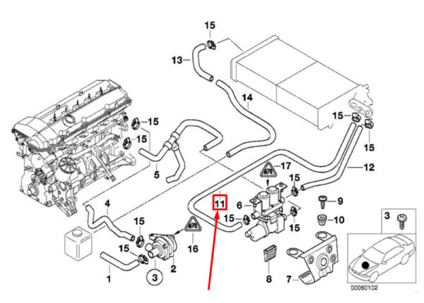 64218371386 - BMW 7 E38 Heater Water Cooling Hose Pipe 64218371386 NEW GENUINE