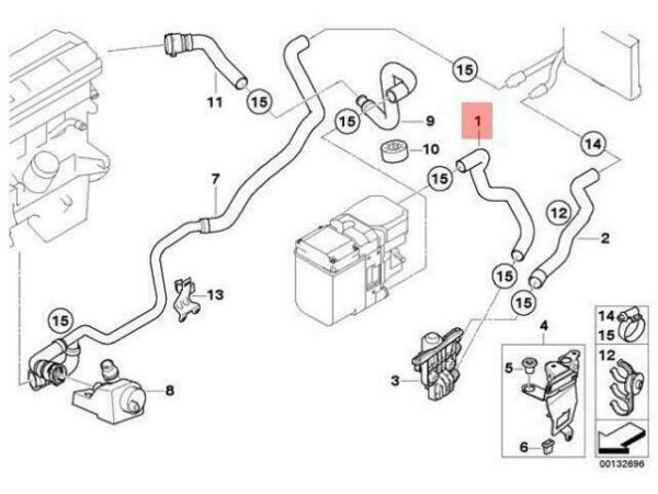 64218381223 - OEM BMW E53 HOSE ADDITIONAL HEATER AND CONTROL VALVE 64218381223 GENUINE NEW