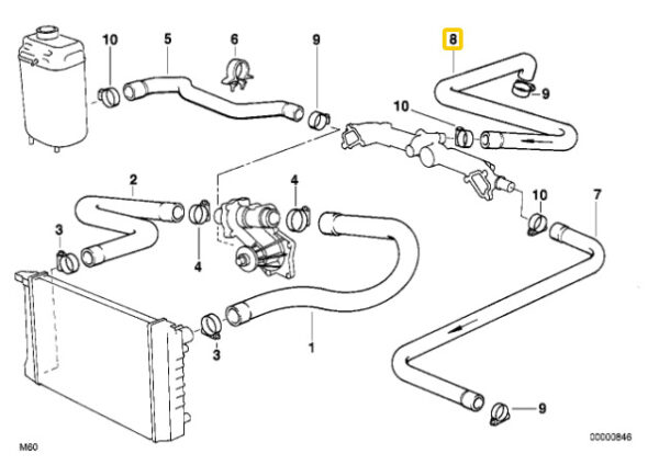 64218390319 - New Genuine BMW E38 Saloon Radiator Engine Return Hose Line 8390319 OEM