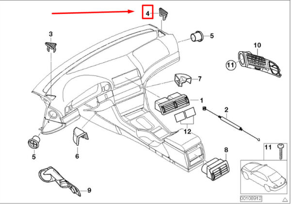 64228198972 - NEW BMW 5 E39 FRONT RIGHT DEFROSTER NOZZLE COVERING 64228198972 8198972