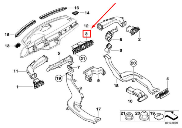 64229130458 - BMW 3 E90 center console dashboard air outlets 64229130458 NEW ORIGINAL