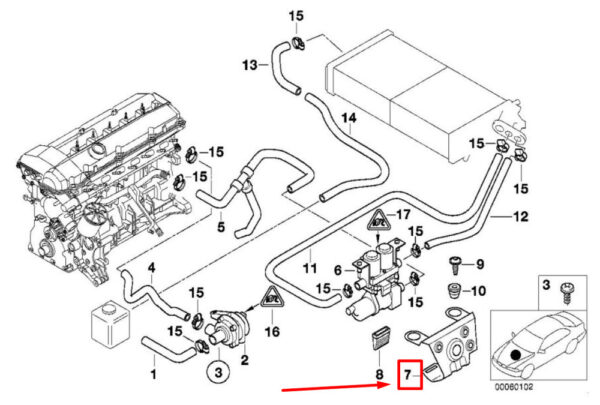 64528150971 - BMW 5 E39 water valve mount 8150971 64528150971 NEW ORIGINAL