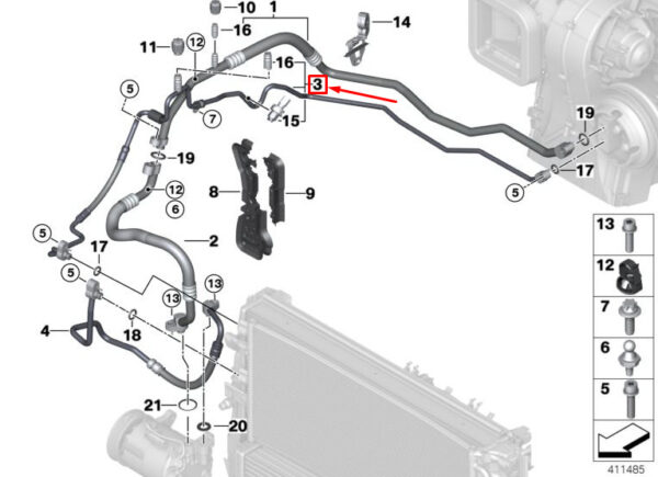 64536832951 - MINI COOPER F56 REAR EVAPORATOR CONDENSER PRESSURE HOSE 64536832951 GENUINE