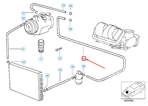 64538379720 - NEW BMW 5 E39 DRYER EVAPORATOR PRESSURE HOSE ASSY 64538379720 8379720 ORIGINAL