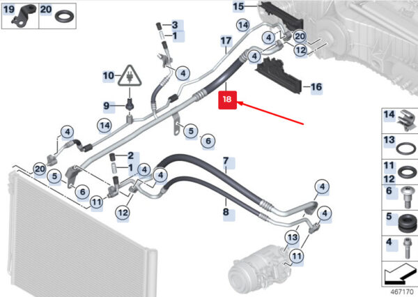 64539201927 - BMW 5 Gran Turismo F07 A/C suction tube 64539201927 9201927 new original
