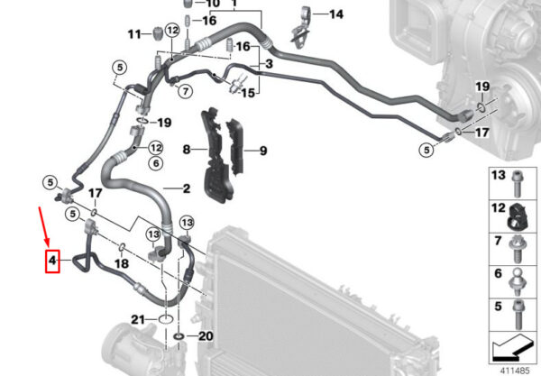 64539209727 - MINI COOPER F56 Compressor Condenser Pressure Hose 64539209727 NEW GENUINE