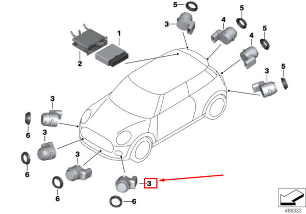66209302550 - MINI CLUBMAN F54 PDC Rear Outdoor Parking Sensor 9302550 66209302550 NEW ORIGINAL