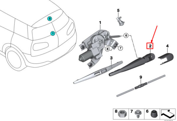 67637368089 - NEW MINI CLUBMAN F54 REAR WINDOW WIPER ARM 7368089 67637368089 ORIGINAL