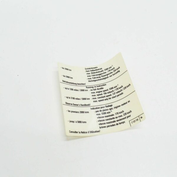 71212122135 - NEW BMW E39 E46 E60 E61N RUN IN INSTRUCTION BADGE EMBLEM 2122135 71212122135 OEM