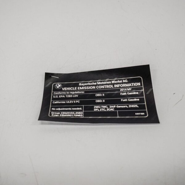 71228617025 - BMW 7 F01 Exhaust Emission Label 71228617025 8617025 NEW GENUINE