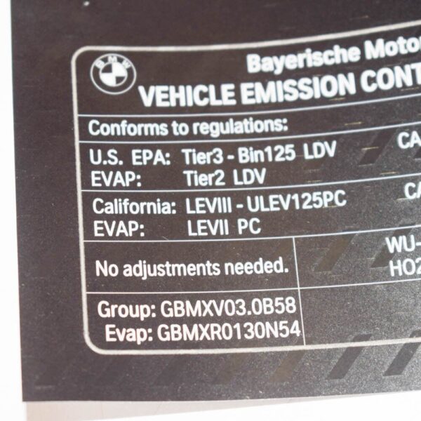71228656087 - BMW 3 F30 exhaust emission label 71228656087 8656087 REAL NEW