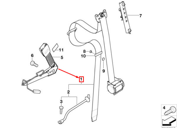 72117036883 - MINI COOPER R50, R53 FRONT LEFT UPPER SEAT BELT 72117036883 NEW GENUINE