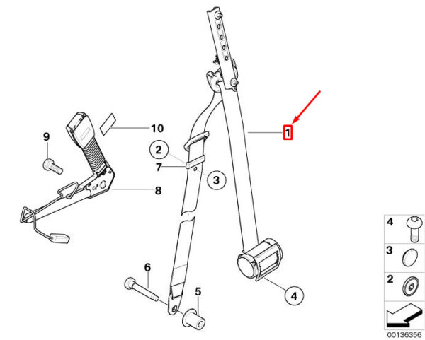 72117073123 - MINI COOPER R50, R53 FRONT LEFT UPPER SEAT BELT 72117073123 NEW GENUINE
