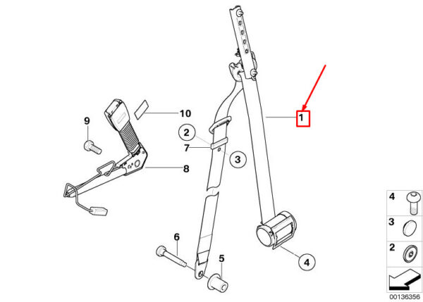 72117118141 - NEW MINI COOPER R50, R53 FRONT RIGHT UPPER SEATBELT 72117118141 7118141 ORIGINAL