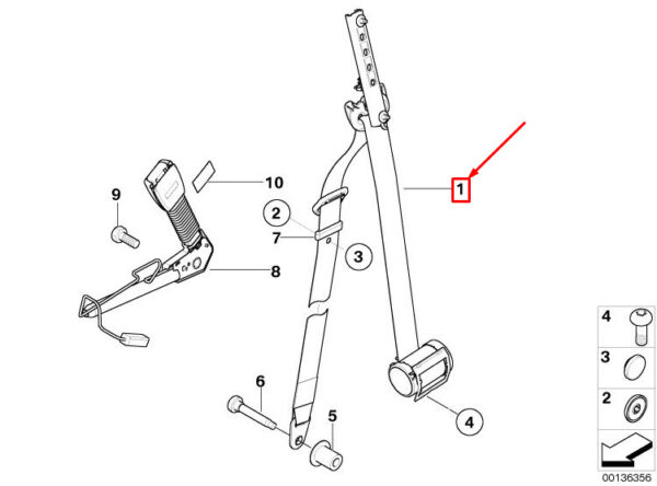 72117148211 - NEW MINI COOPER R50, R53 FRONT LEFT UPPER SEATBELT 7148211 72117148211 ORIGINAL