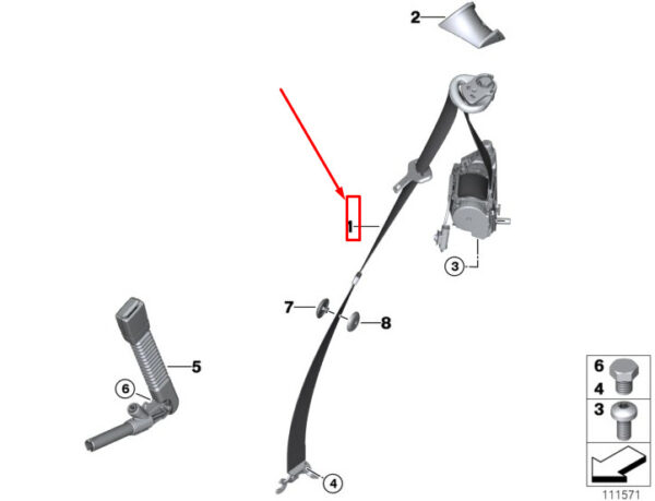 72117217182 - BMW Z4 Roadster E89 Front Right Upper Seatbelt 72117217182 NEW GENUINE