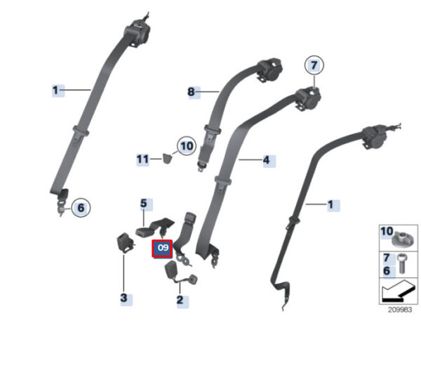 72117244836 - BMW 5 F10 rear seat belt lock center 72117244836 7244836 NEW ORIGINAL
