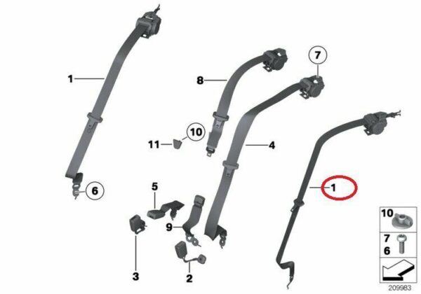72117285867 - NEW OEM BMW 5 TOURING F11 REAR LEFT UPPER BELT 7285867 72117285867 GENUINE