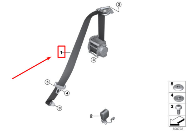72117491724 - BMW 8 Cabrio G14 Rear Right Upper Seat Belt 7491724 72117491724 NEW GENUINE