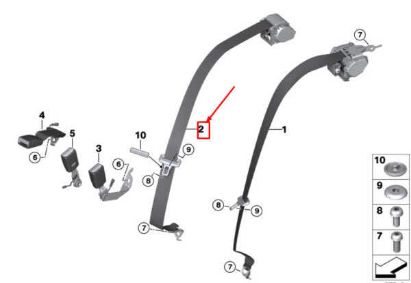 72118076121 - BMW 7 G11 Rear Middle Seatbelt 72118076121 NEW GENUINE