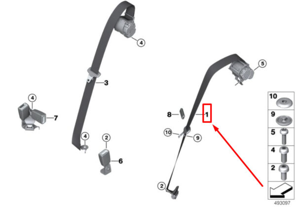 72118076184 - BMW X3 G01, F97 Rear Right Upper Seat Belt 72118076184 8076184 NEW GENUINE