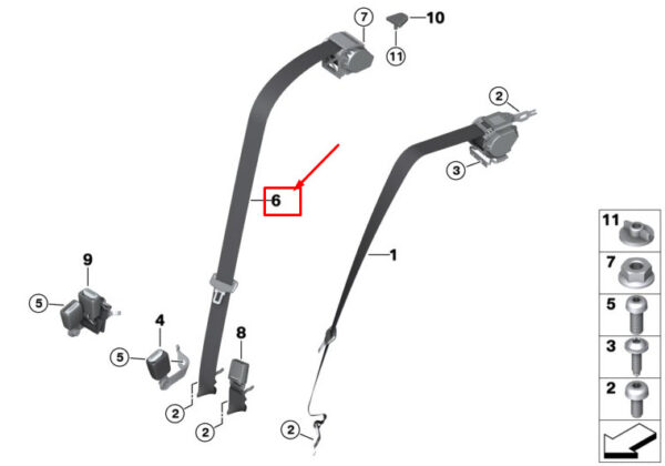 72118076381 - BMW 3 G20 Rear Centre Seatbelt 72118076381 NEW GENUINE