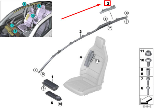 72127336706 - BMW i3 I01 Right SRS Holder 72127336706 7336706 NEW ORIGINAL