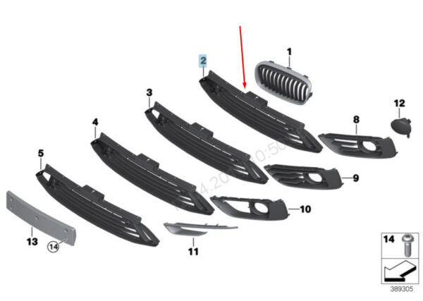 7347110 - NEW BMW 2 F45 FRONT BUMPER CENTER CLOSED GRILLE 51117347110 7347110 2015 OEM