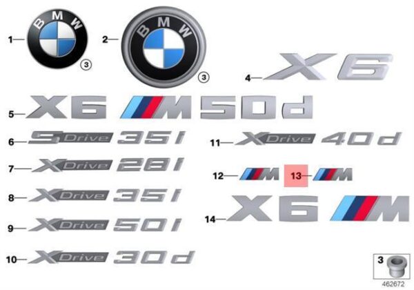 8058882 - BMW F15 F16 F22 F23 BAG M PERFORMANCE BADGE LOGO REGISTER 8058882 51148058882
