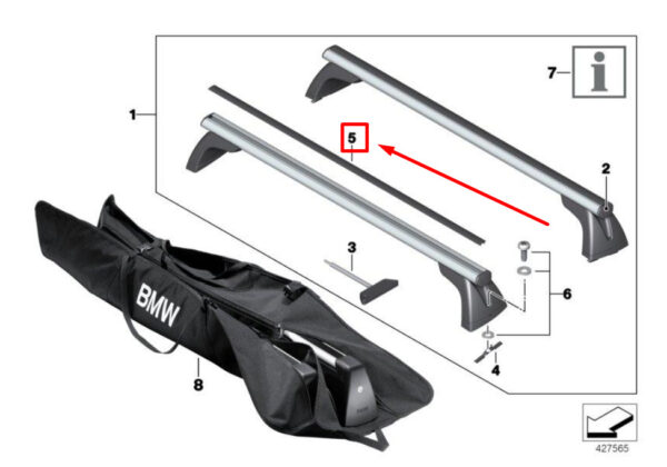 82120393629 - NEW SERIES 1 3 5 BMW 2006-2017 ROOF RACK TRIM 82120393629 ORIGINAL
